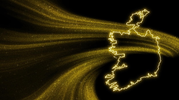 Map of Ireland, Gold glitter map on dark background