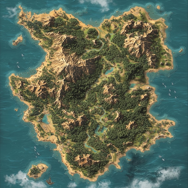 a map of a island with a small island in the middle