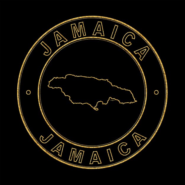 Map of Jamaica Golden Stamp Black Background