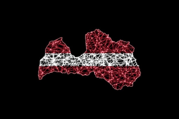 Map of Latvia, Polygonal mesh line map, flag map