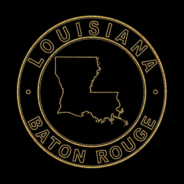 Map of Louisiana Golden Stamp Black Background