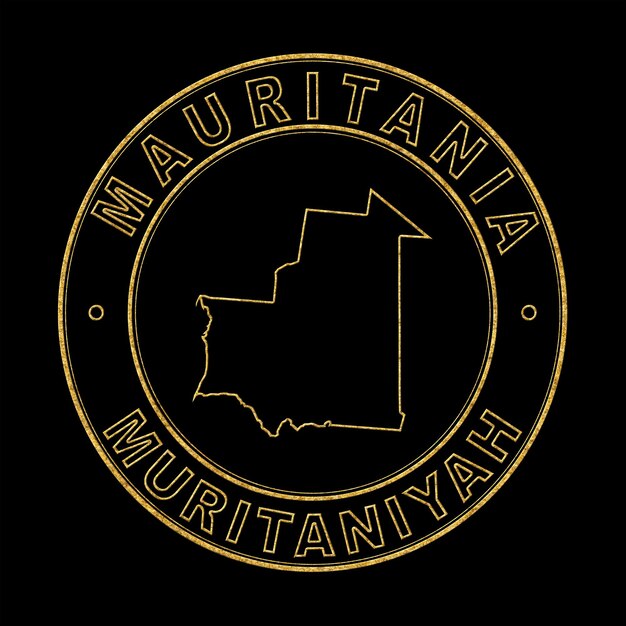 Map of Mauritania Golden Stamp Black Background