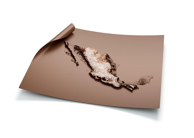 Map Of Mexico Old Style Brown On Unrolled Map Paper Sheet On White Background 3d Illustration