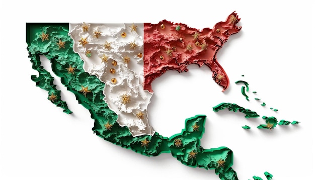 Map of Mexico with flag colors 3d render illustration