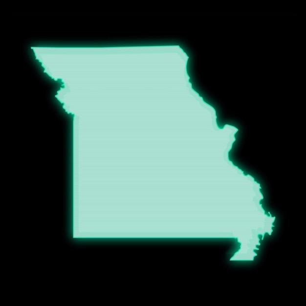 Map of Missouri, old green computer terminal screen, on dark background