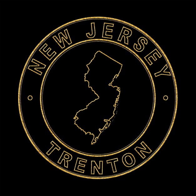 Map of New Jersey Golden Stamp Black Background