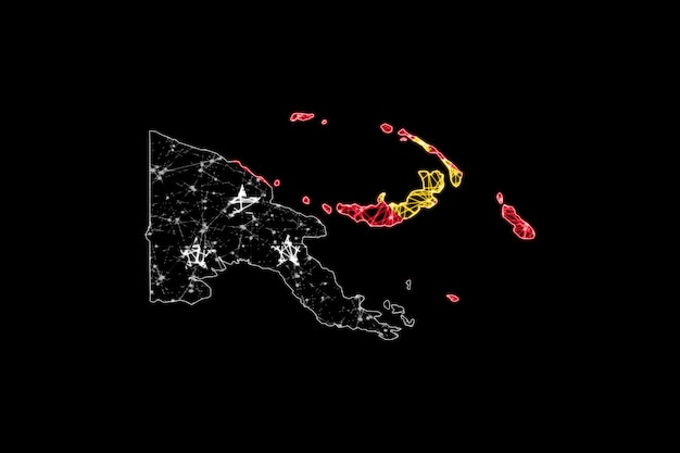 Map of Papua New Guinea, Polygonal mesh line map, flag map