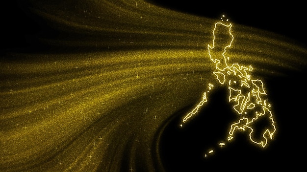 Map of Philippines, Gold glitter map on dark background