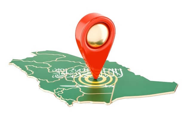 Map pointer on the map of Saudi Arabia 3D rendering