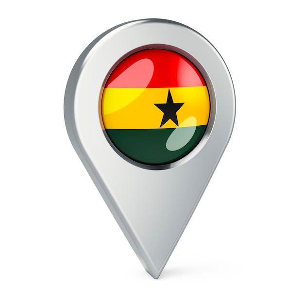 Photo map pointer with flag of ghana 3d rendering