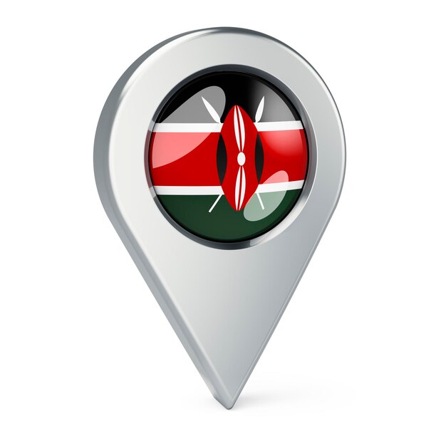 Photo map pointer with flag of kenya 3d rendering isolated on white background