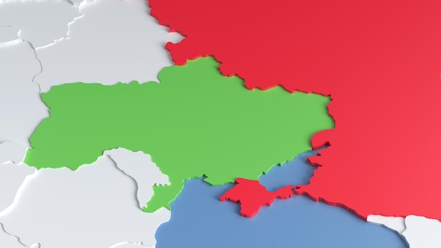 Map of Russia and Ukraine on the world map The borders of Russia and Ukraine Representation