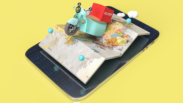 The map and tablet for delivery  or  apps transport  concept  3d rendering