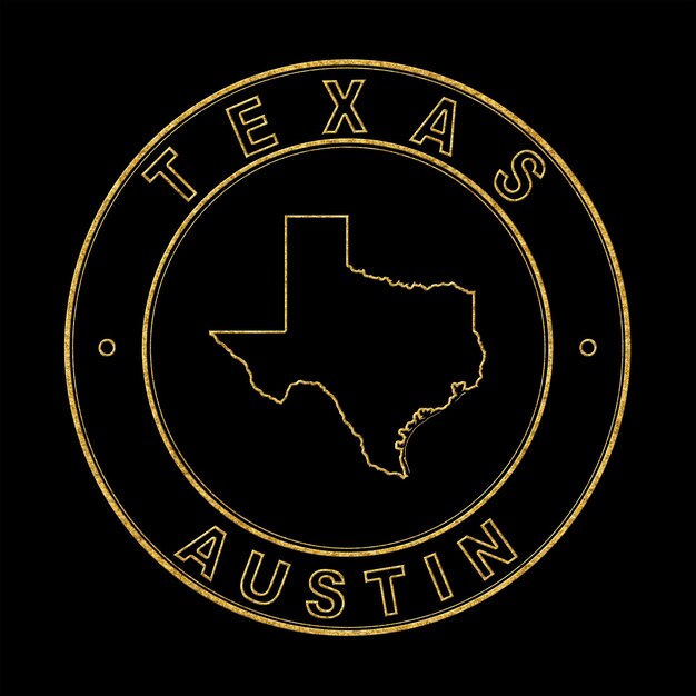 Map of Texas Golden Stamp Black Background