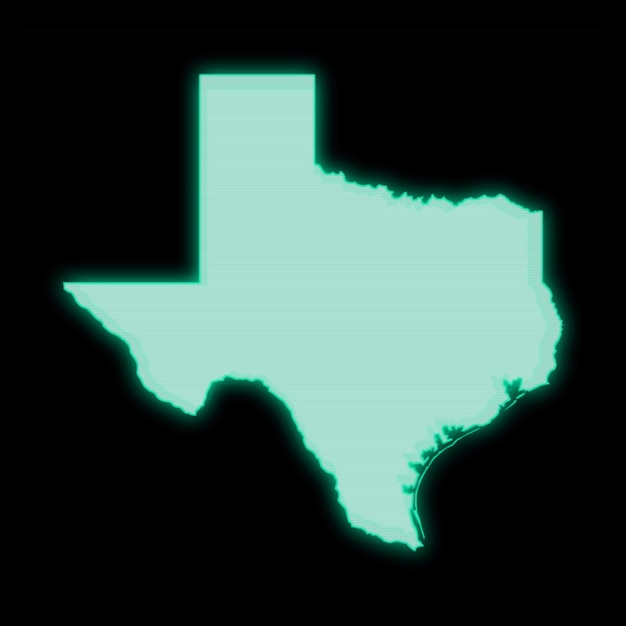 Map of Texas, old green computer terminal screen, on dark background