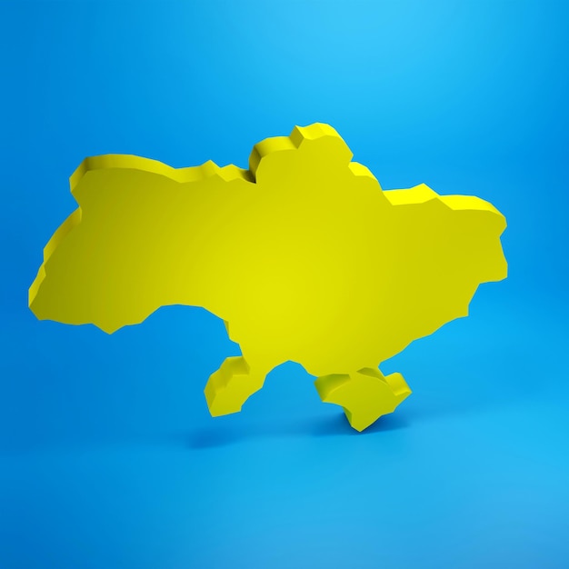 Map of Ukraine in yellow and blue colors 3d render