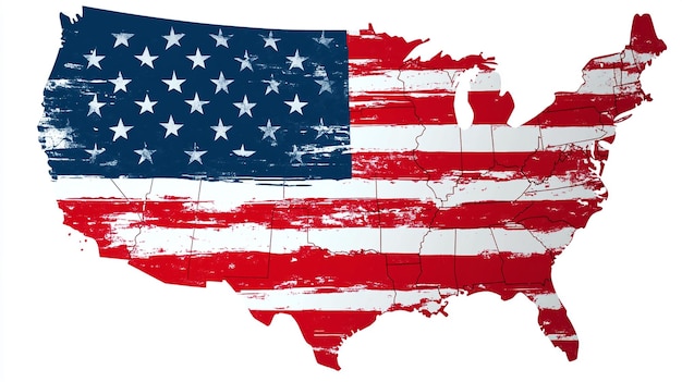 Photo a map of the united states of america with a man in a red hat and a flag