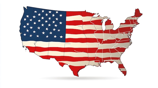 Photo map of the united states of america with a map of the united states flag