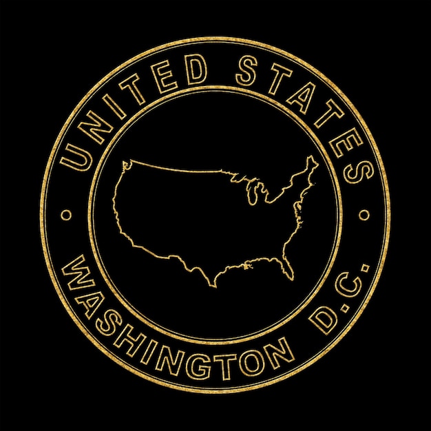 Map of United States Golden Stamp Black Background