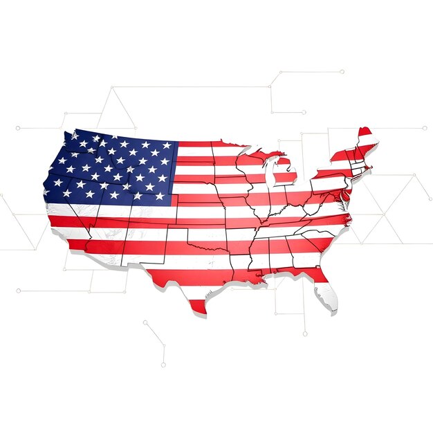 Photo a map of the united states that are labeled with the american flag