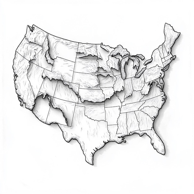 Photo map of the united states in white color