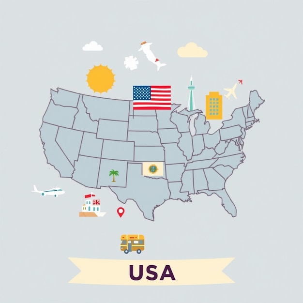 Photo a map of united states with a flag and a ribbon that says usa