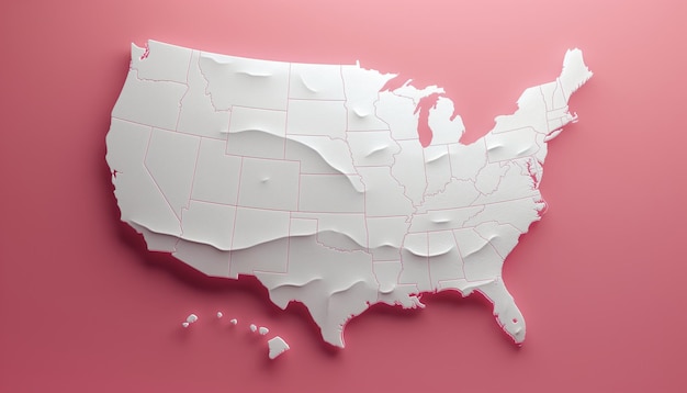 a map of the united states with the state of america pink background