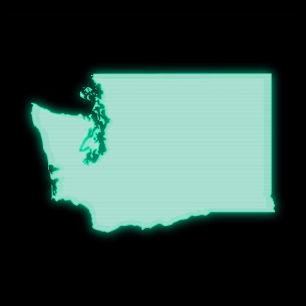 Map of Washington, old green computer terminal screen, on dark background