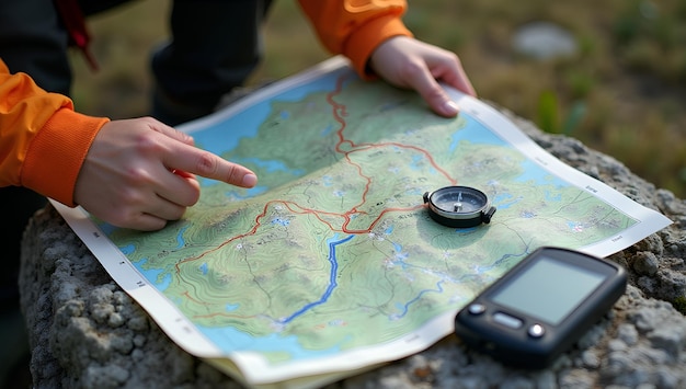 Photo a map with a compass on it and a compass on the top