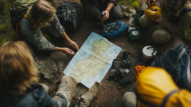 a map with a map and a couple of people looking at it