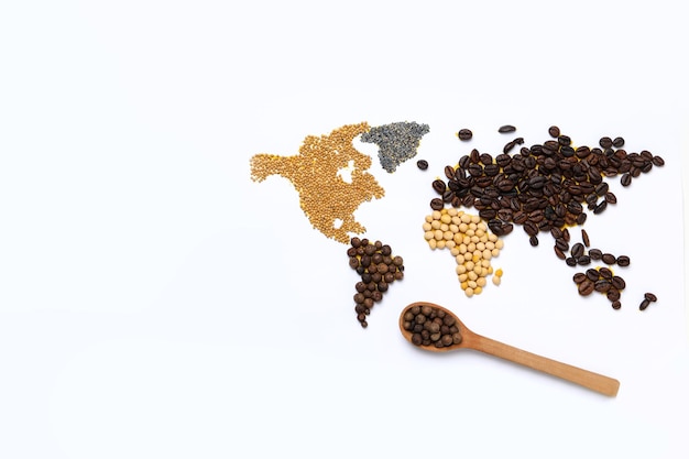 Map of world made from different cooking ingredients