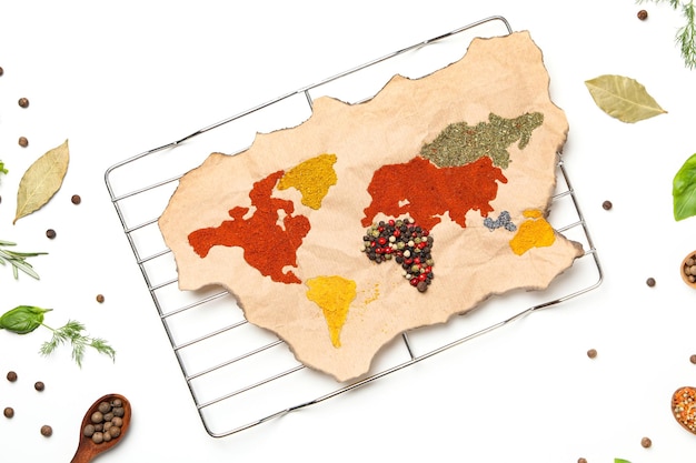 Map of world made from different kinds of spices