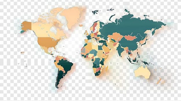 A map of the world in a Mercator projection The map is colored by country with each country having a unique color