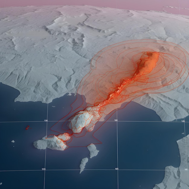 A map of the world showing the location of the volcano.