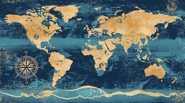 Photo a map of the world with a blue background