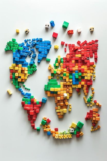 a map of the world with different colored bricks