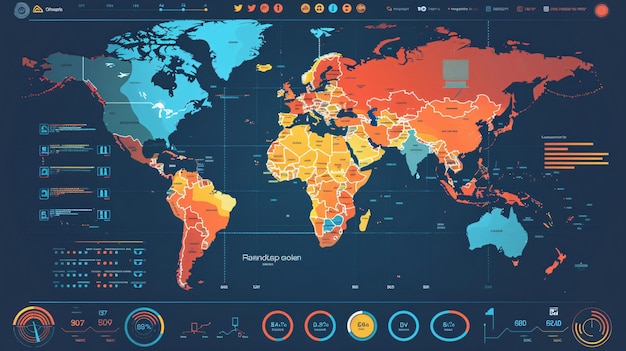 Photo a map of the world with different colors and the words quot the world quot on the bottom