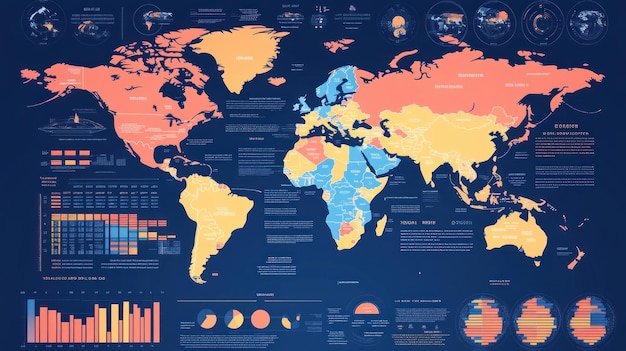 Photo a map of the world with a map of the world labeled with countries