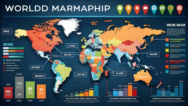 Photo a map of the world with a map of the world labeled with the names of countries