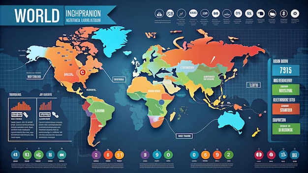 Photo a map of the world with a map of the world labeled with the names of the countries