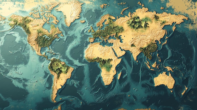 a map of the world with the ocean and the earth