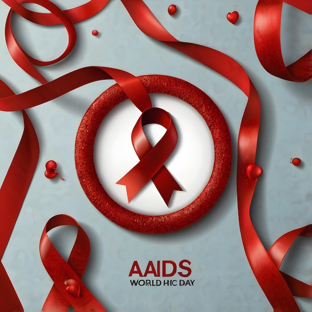 A map of the world with a red ribbon and the words free World AIDS day 1st December