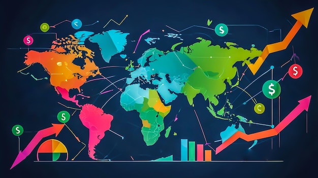 Photo a map of the world with the words graph on it