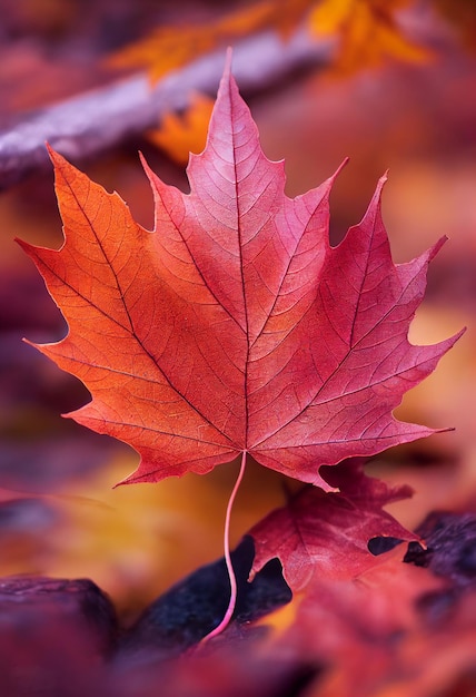 Maple leaf symbolic of autumn 3d illustration