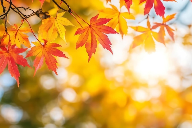 Maple leaves in autumn sunny day