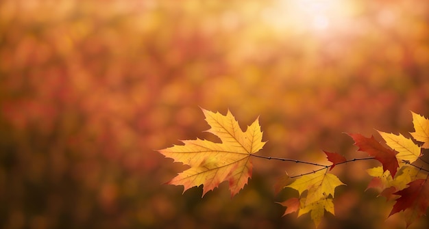 Maple leaves on a blurred autumn background banner Generative AI