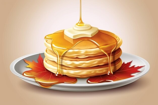 Photo maple syrup natural product realistic composition with bottle autumn leaves pancakes with topping