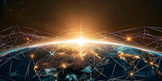 Mapping the Digital Grid A Futuristic Global Network Overlay on Earth39s Surface Concept Technology Global Connectivity Digital Innovation Future Infrastructure Geographic Mapping