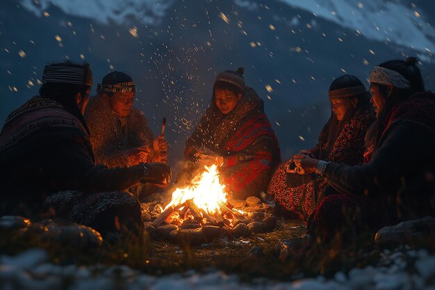 Photo mapuche family gathering at chilean we tripantu celebration