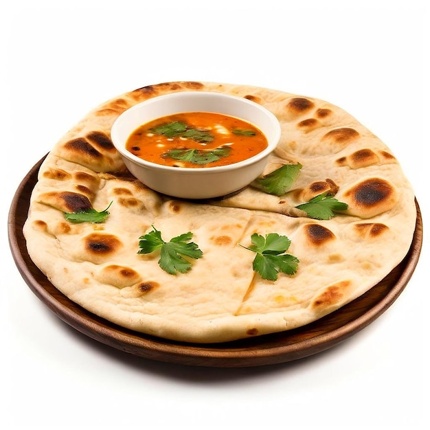 Maraq Flatbread with soup isolated on white background